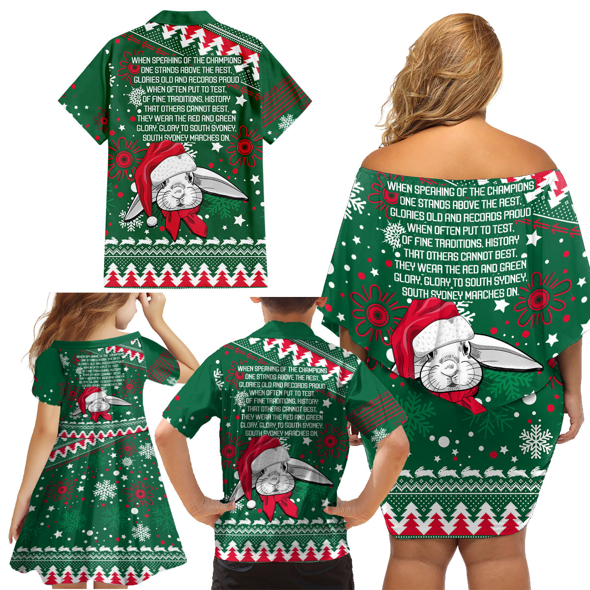 rabbitohs-rugby-family-matching-off-shoulder-short-dress-and-hawaiian-shirt-glory-glory-the-south-2023-christmas-vibe-unique