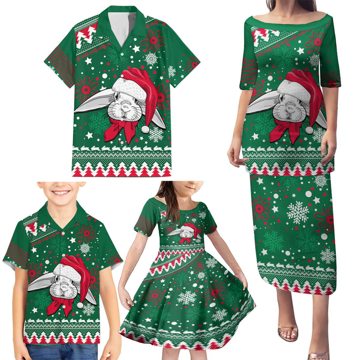 rabbitohs-rugby-family-matching-puletasi-dress-and-hawaiian-shirt-glory-glory-the-south-2023-christmas-vibe-unique