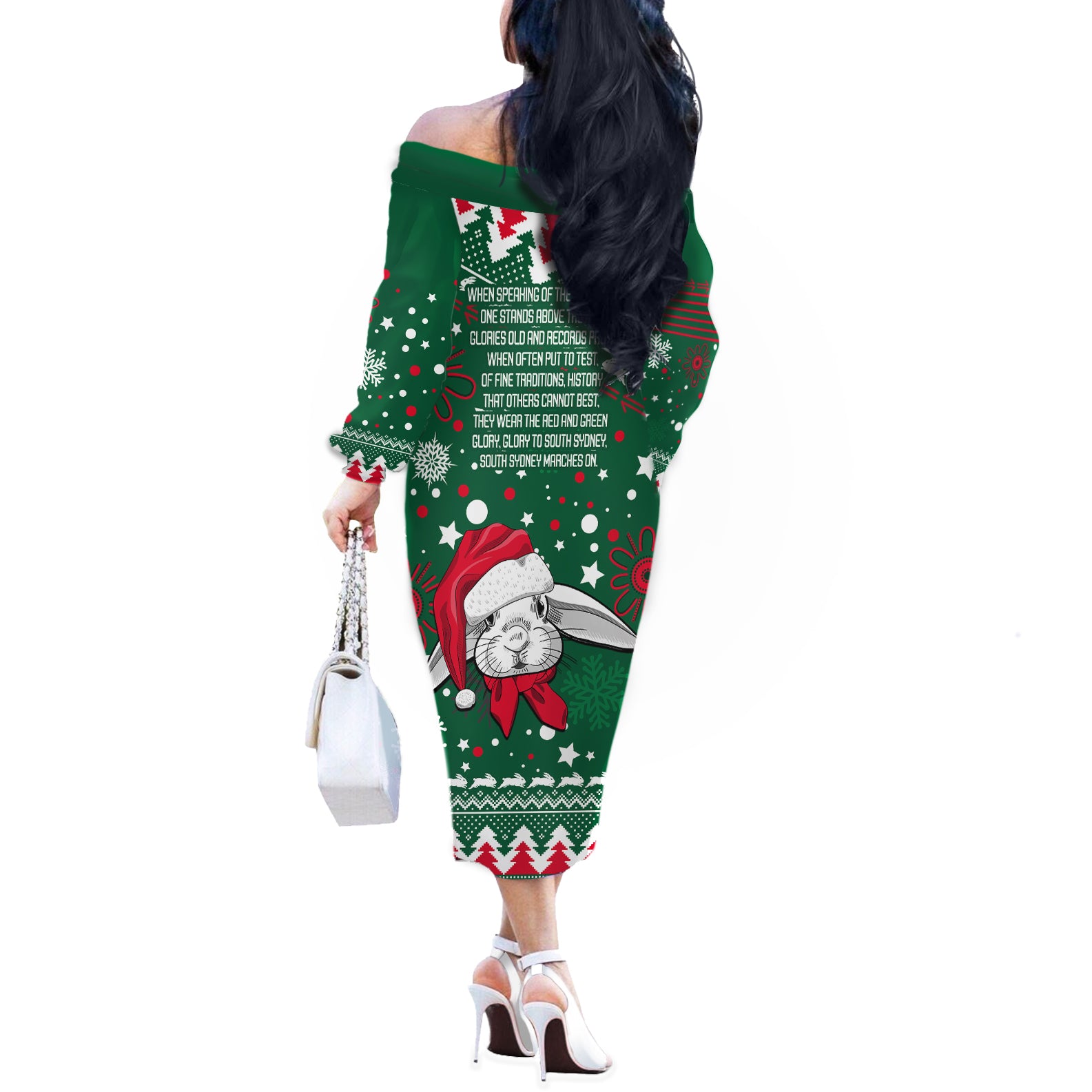 rabbitohs-rugby-off-the-shoulder-long-sleeve-dress-glory-glory-the-south-2023-christmas-vibe-unique