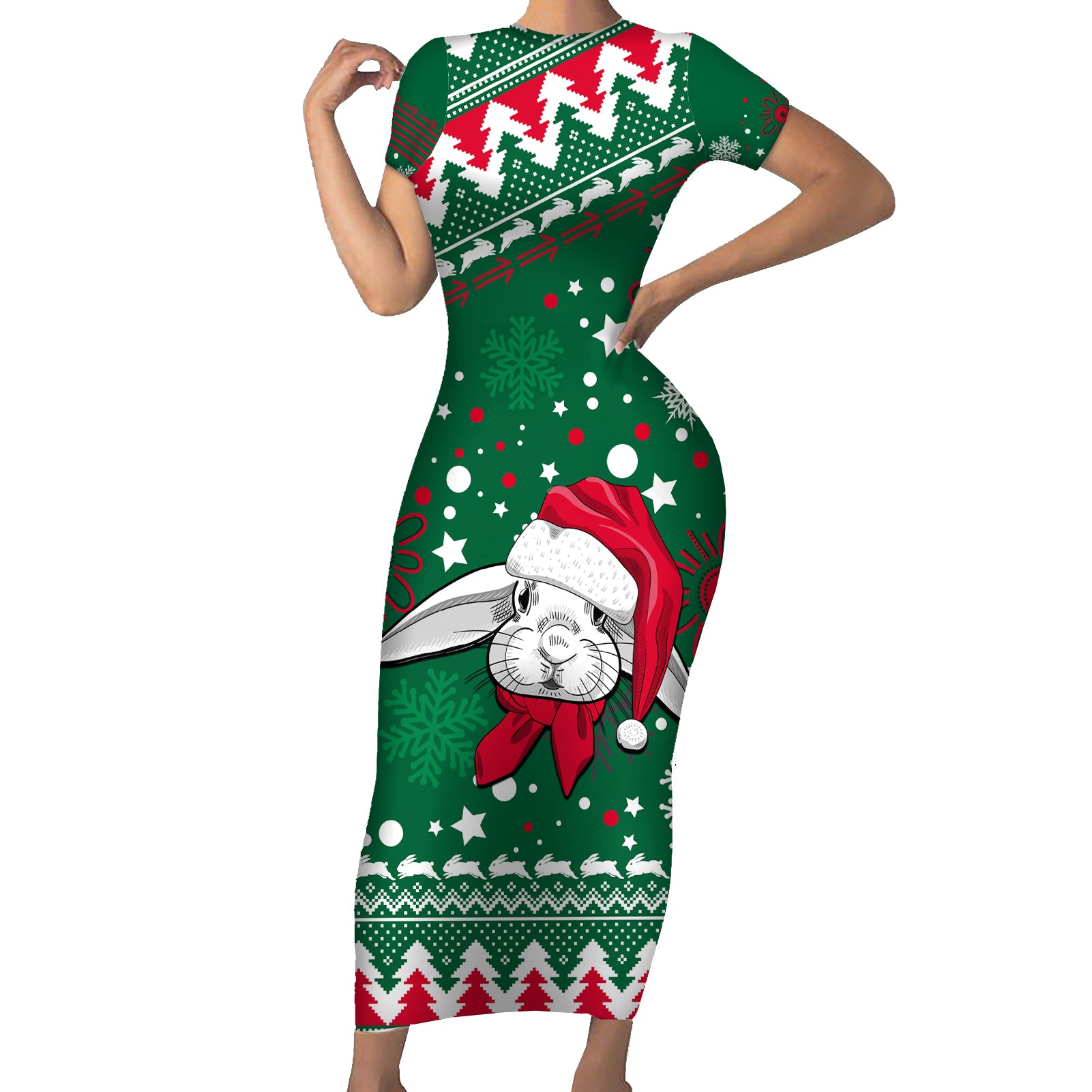 rabbitohs-rugby-short-sleeve-bodycon-dress-glory-glory-the-south-2023-christmas-vibe-unique