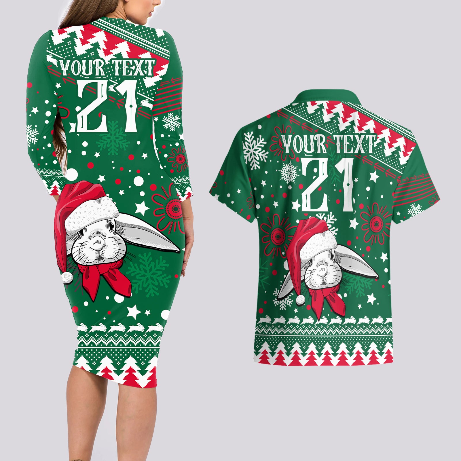 custom-rabbitohs-rugby-couples-matching-long-sleeve-bodycon-dress-and-hawaiian-shirt-glory-glory-the-south-2023-christmas-vibe-unique