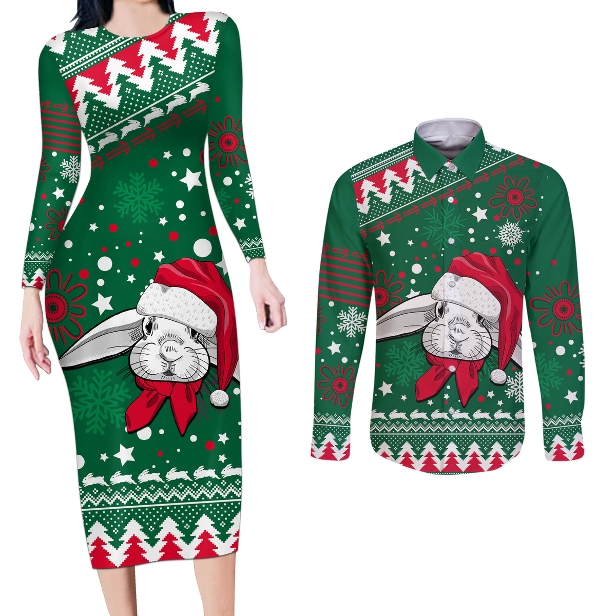 custom-rabbitohs-rugby-couples-matching-long-sleeve-bodycon-dress-and-long-sleeve-button-shirts-glory-glory-the-south-2023-christmas-vibe-unique