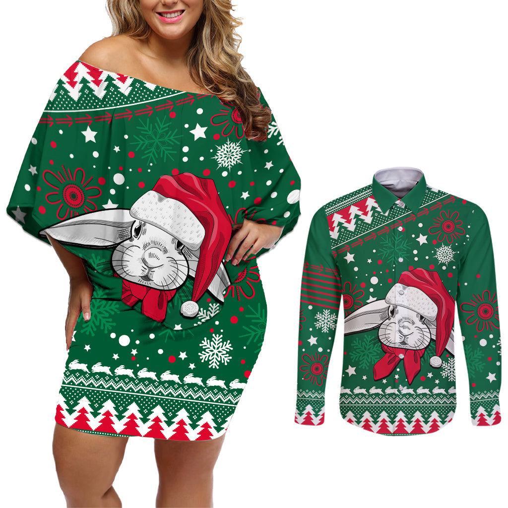 custom-rabbitohs-rugby-couples-matching-off-shoulder-short-dress-and-long-sleeve-button-shirts-glory-glory-the-south-2023-christmas-vibe-unique
