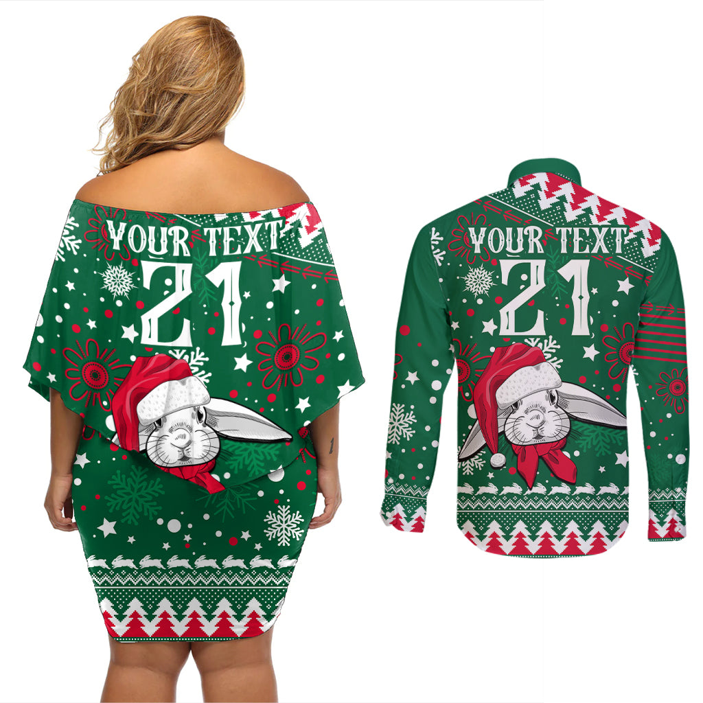 custom-rabbitohs-rugby-couples-matching-off-shoulder-short-dress-and-long-sleeve-button-shirts-glory-glory-the-south-2023-christmas-vibe-unique