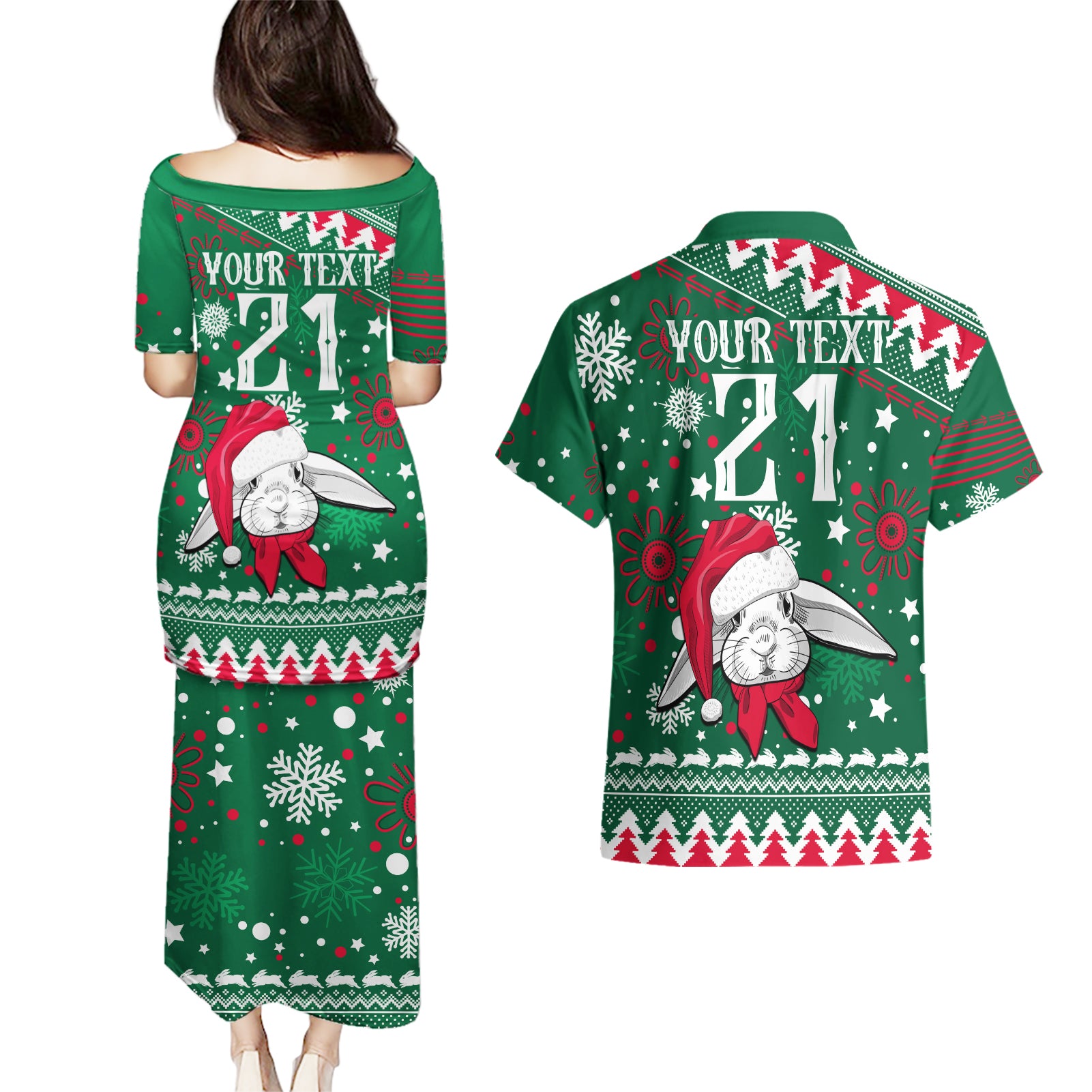 custom-rabbitohs-rugby-couples-matching-puletasi-dress-and-hawaiian-shirt-glory-glory-the-south-2023-christmas-vibe-unique