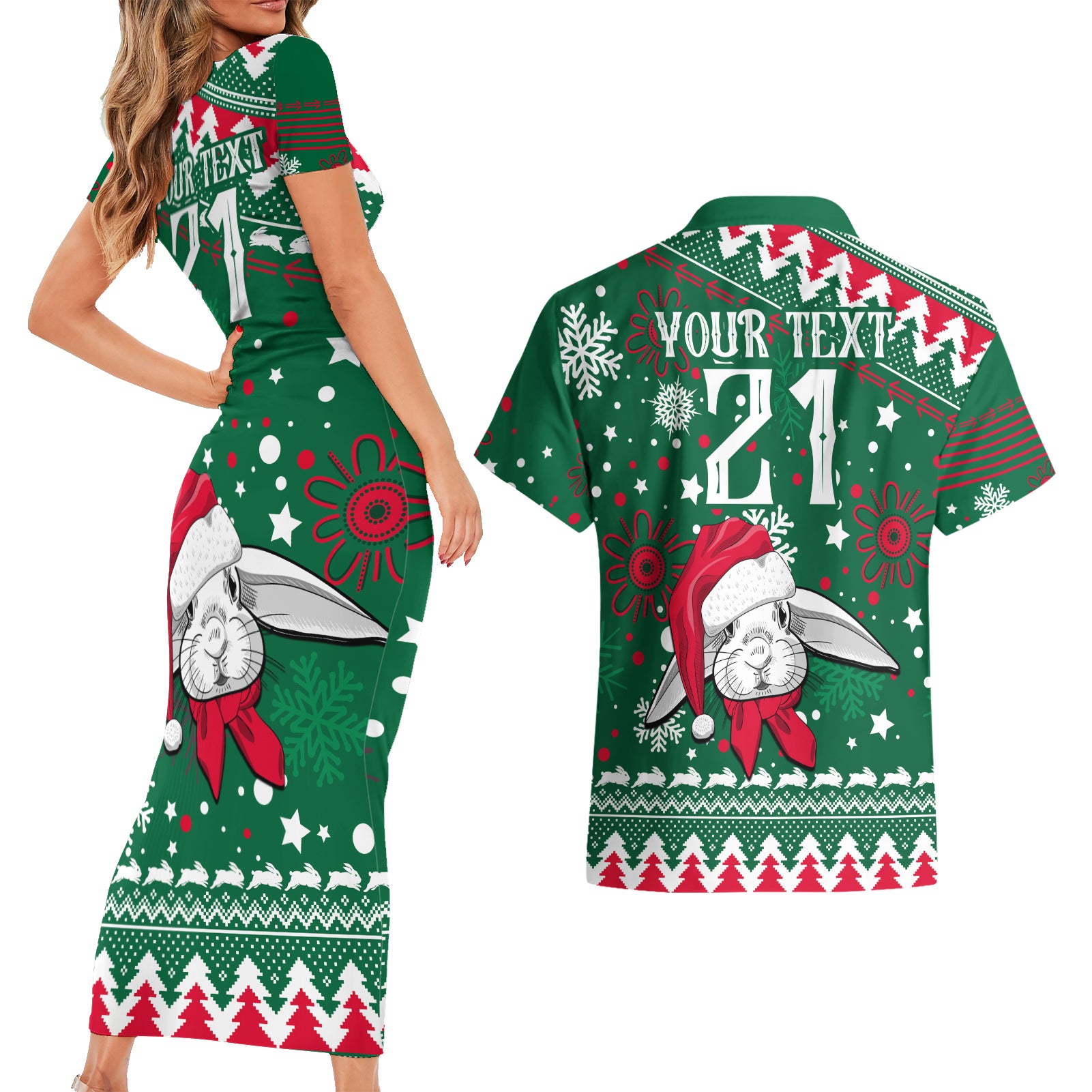 custom-rabbitohs-rugby-couples-matching-short-sleeve-bodycon-dress-and-hawaiian-shirt-glory-glory-the-south-2023-christmas-vibe-unique