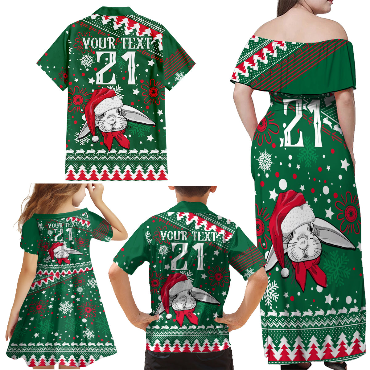 custom-rabbitohs-rugby-family-matching-off-shoulder-maxi-dress-and-hawaiian-shirt-glory-glory-the-south-2023-christmas-vibe-unique