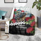 Meri Kirihimete Tuatara Blanket New Zealand Fern with Puhutukawa Flowers