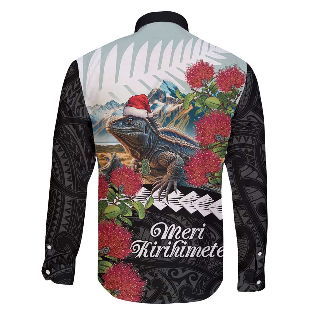 Meri Kirihimete Tuatara Family Matching Long Sleeve Bodycon Dress and Hawaiian Shirt New Zealand Fern with Puhutukawa Flowers