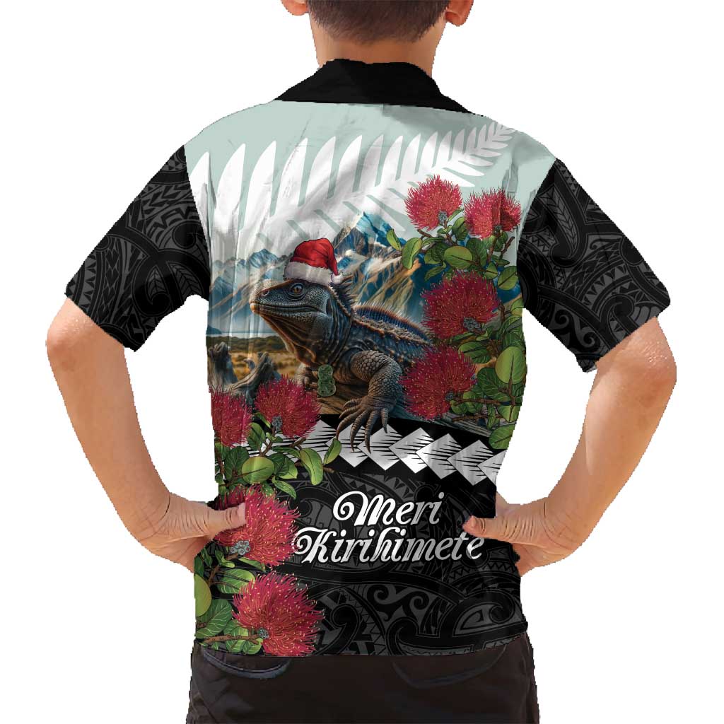 Meri Kirihimete Tuatara Family Matching Off Shoulder Maxi Dress and Hawaiian Shirt New Zealand Fern with Puhutukawa Flowers