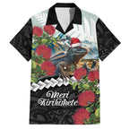 Meri Kirihimete Tuatara Family Matching Off Shoulder Maxi Dress and Hawaiian Shirt New Zealand Fern with Puhutukawa Flowers