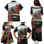 Meri Kirihimete Tuatara Family Matching Puletasi and Hawaiian Shirt New Zealand Fern with Puhutukawa Flowers