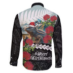 Meri Kirihimete Tuatara Family Matching Short Sleeve Bodycon Dress and Hawaiian Shirt New Zealand Fern with Puhutukawa Flowers