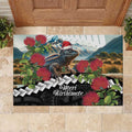 Meri Kirihimete Tuatara Rubber Doormat New Zealand Fern with Puhutukawa Flowers