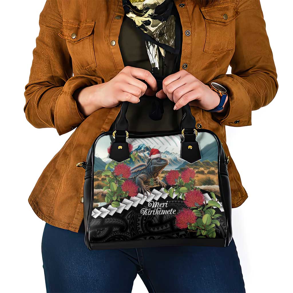 Meri Kirihimete Tuatara Shoulder Handbag New Zealand Fern with Puhutukawa Flowers