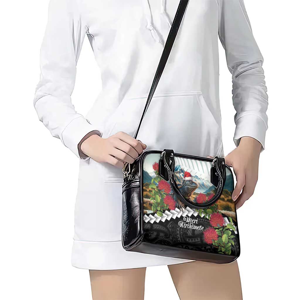Meri Kirihimete Tuatara Shoulder Handbag New Zealand Fern with Puhutukawa Flowers