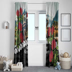 Meri Kirihimete Tuatara Window Curtain New Zealand Fern with Puhutukawa Flowers