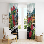 Meri Kirihimete Tuatara Window Curtain New Zealand Fern with Puhutukawa Flowers