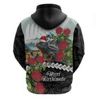 Meri Kirihimete Tuatara Zip Hoodie New Zealand Fern with Puhutukawa Flowers