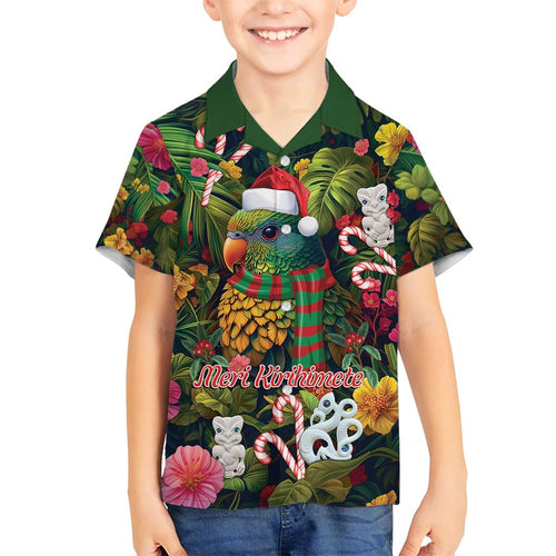 Meri Kirihimete Kakapo Santa Family Matching Off Shoulder Maxi Dress and Hawaiian Shirt Merry Christmas with Tropical Vibe