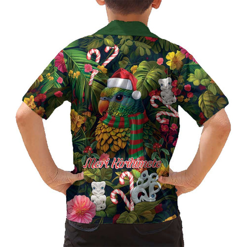 Meri Kirihimete Kakapo Santa Kid Hawaiian Shirt Merry Christmas with Tropical Vibe