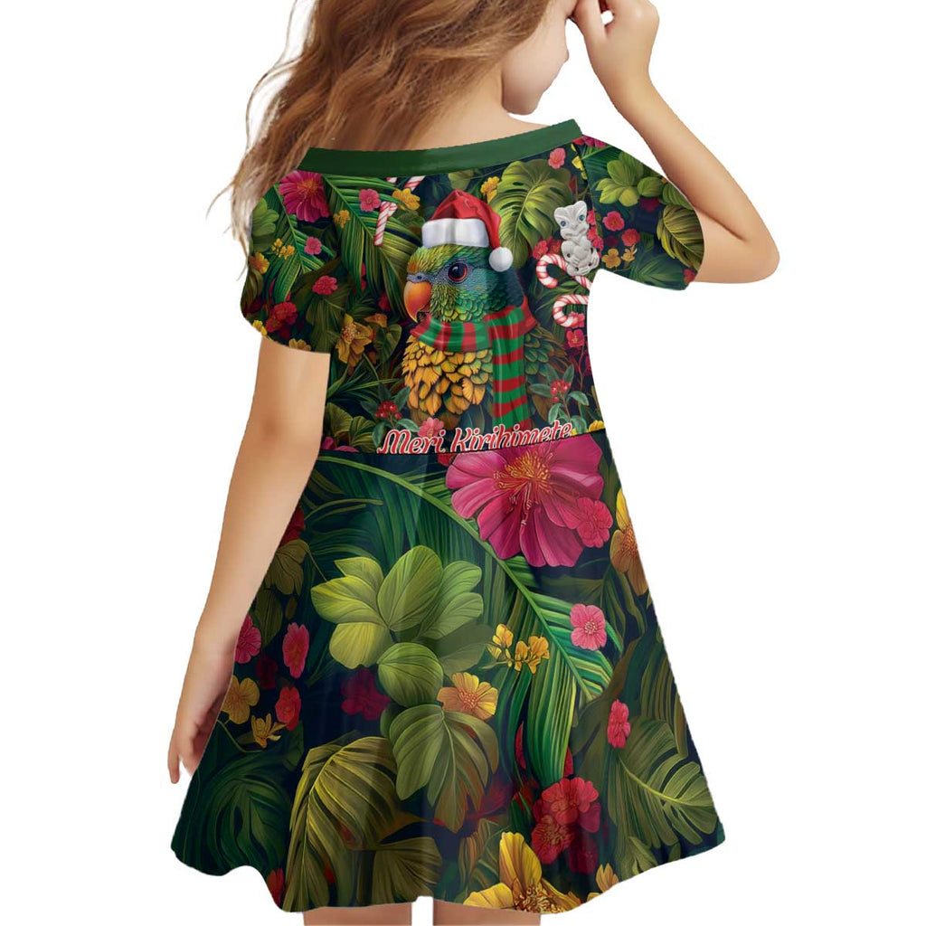Meri Kirihimete Kakapo Santa Kid Short Sleeve Dress Merry Christmas with Tropical Vibe