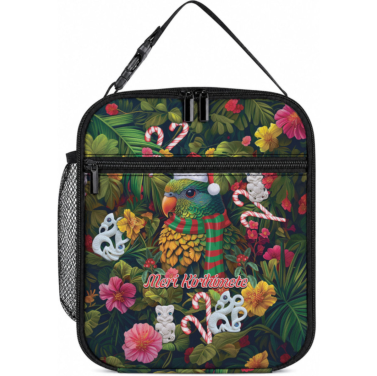 Meri Kirihimete Kakapo Santa Lunch Bag Merry Christmas with Tropical Vibe