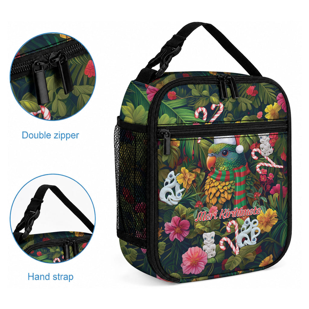 Meri Kirihimete Kakapo Santa Lunch Bag Merry Christmas with Tropical Vibe