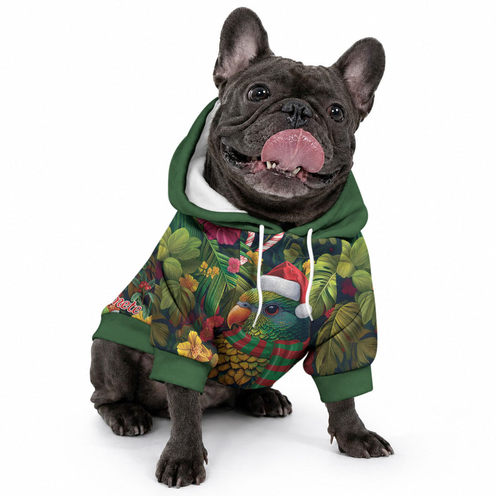 Meri Kirihimete Kakapo Santa Pet Hoodie Merry Christmas with Tropical Vibe