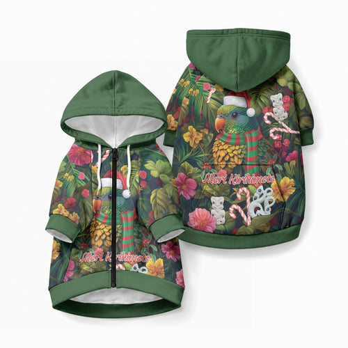 Meri Kirihimete Kakapo Santa Pet Hoodie Merry Christmas with Tropical Vibe