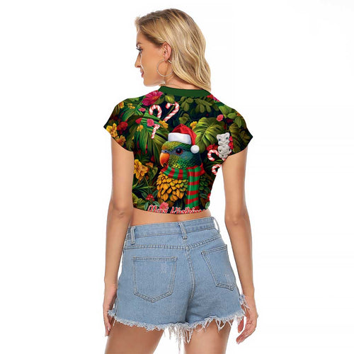 Meri Kirihimete Kakapo Santa Raglan Cropped T Shirt Merry Christmas with Tropical Vibe