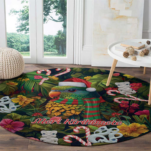 Meri Kirihimete Kakapo Santa Round Carpet Merry Christmas with Tropical Vibe