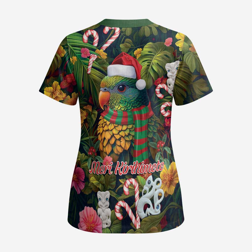 Meri Kirihimete Kakapo Santa Scrub Top Merry Christmas with Tropical Vibe - Aussie Hoodie