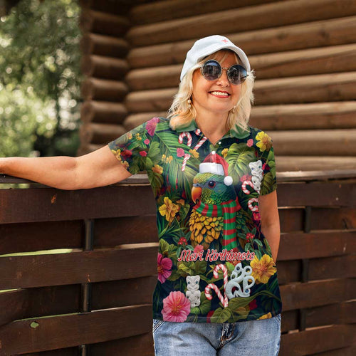 Meri Kirihimete Kakapo Santa Women Polo Shirt Merry Christmas with Tropical Vibe