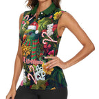 Meri Kirihimete Kakapo Santa Women Sleeveless Polo Shirt Merry Christmas with Tropical Vibe