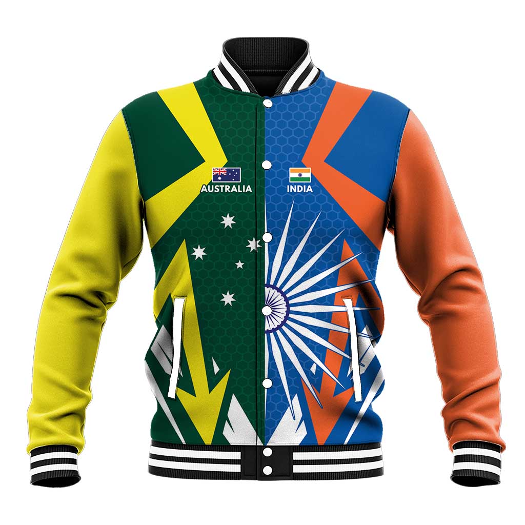 India vs Australia Custom Baseball Jacket Blue vs Gold Cricket Heritage - Aussie Hoodie