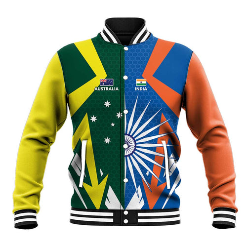 India vs Australia Custom Baseball Jacket Blue vs Gold Cricket Heritage - Aussie Hoodie