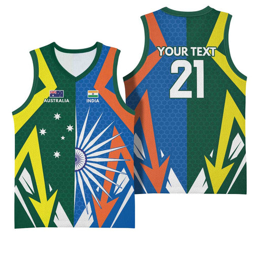 India vs Australia Custom Basketball Jersey Blue vs Gold Cricket Heritage - Aussie Hoodie