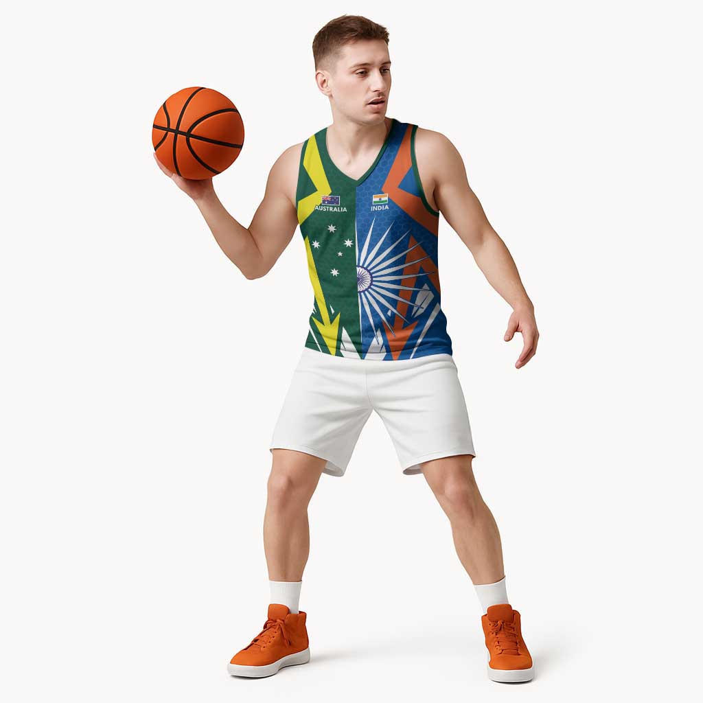 India vs Australia Custom Basketball Jersey Blue vs Gold Cricket Heritage - Aussie Hoodie