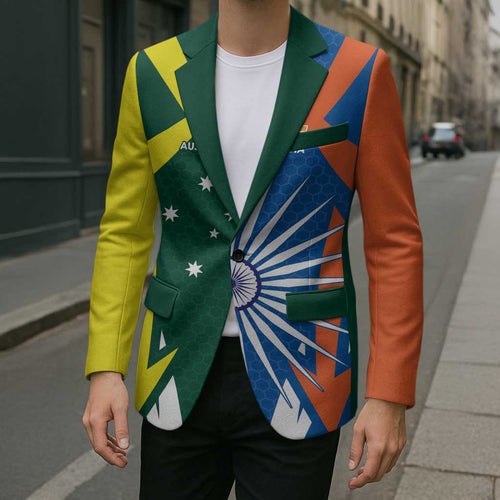 India vs Australia Custom Blazer Blue vs Gold Cricket Heritage - Aussie Hoodie