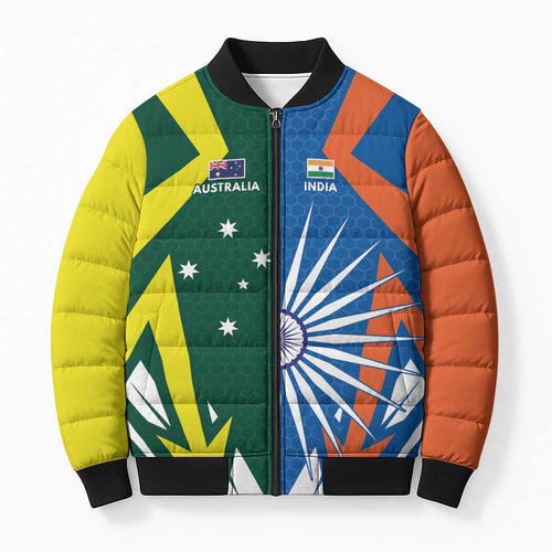 India vs Australia Custom Bomber Puffer Jacket Blue vs Gold Cricket Heritage - Aussie Hoodie