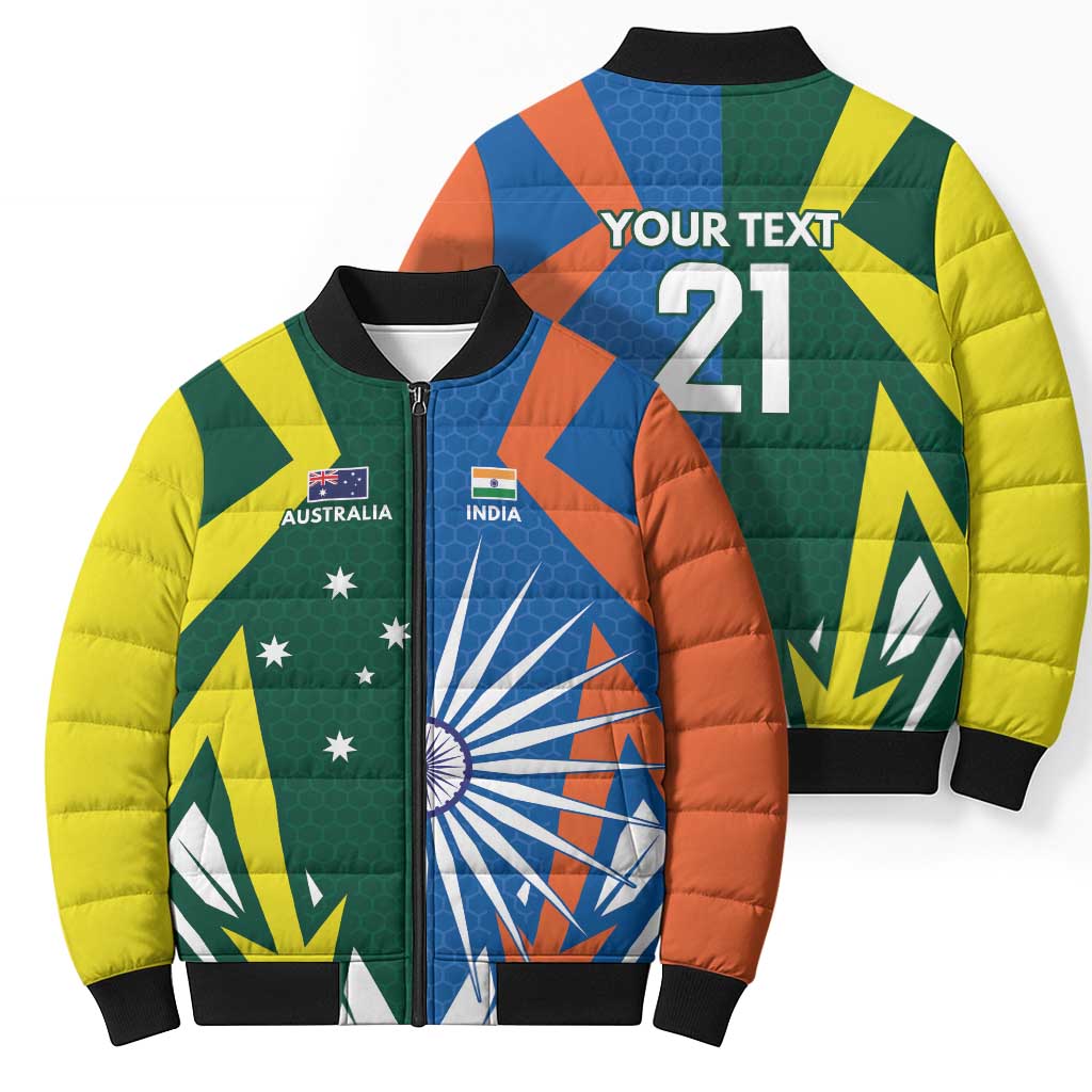 India vs Australia Custom Bomber Puffer Jacket Blue vs Gold Cricket Heritage - Aussie Hoodie