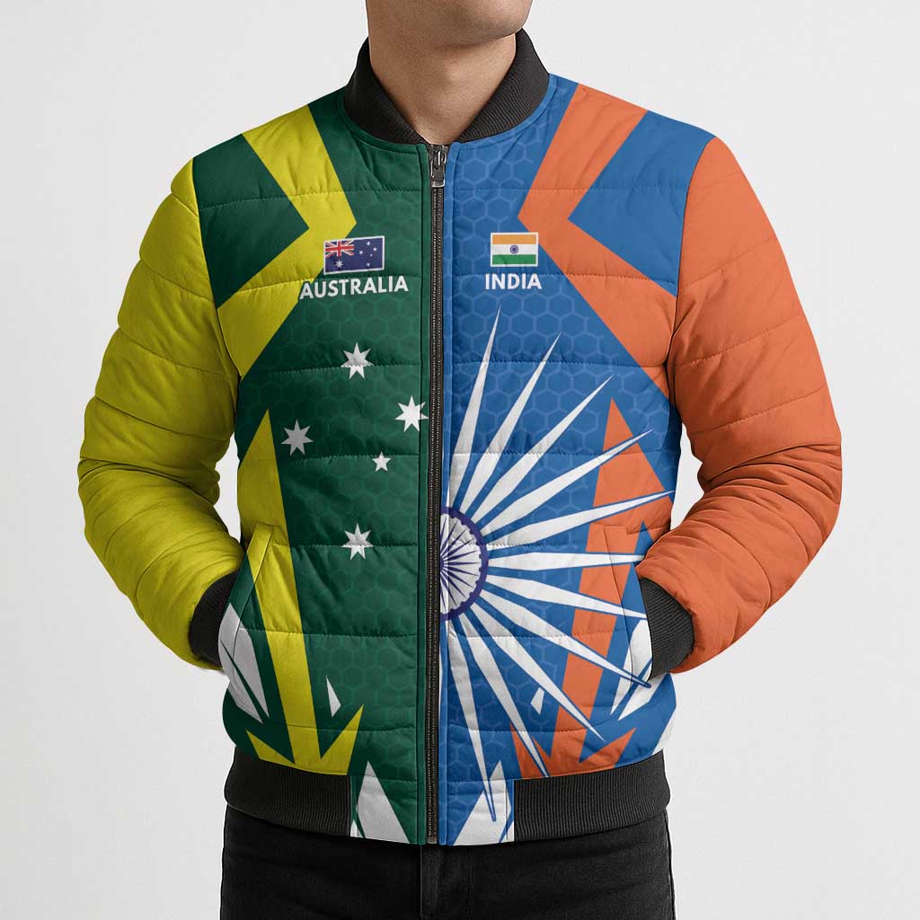 India vs Australia Custom Bomber Puffer Jacket Blue vs Gold Cricket Heritage - Aussie Hoodie