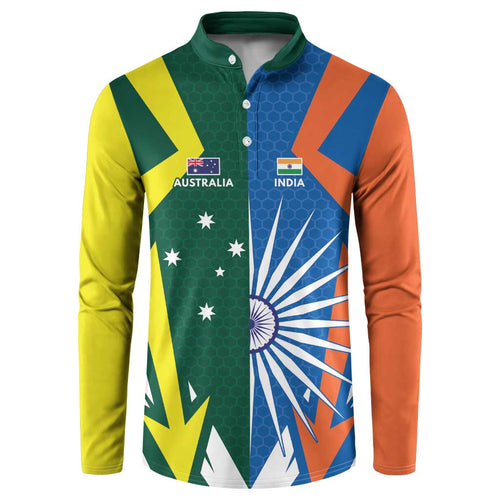 India vs Australia Custom Button Sweatshirt Blue vs Gold Cricket Heritage - Aussie Hoodie