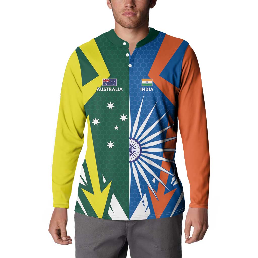 India vs Australia Custom Button Sweatshirt Blue vs Gold Cricket Heritage - Aussie Hoodie