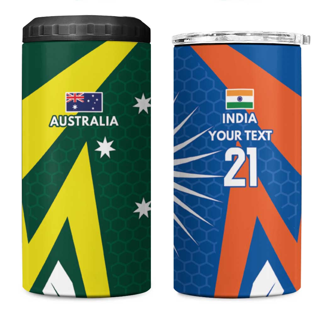 India vs Australia Custom 4 in 1 Can Cooler Tumbler Blue vs Gold Cricket Heritage - Aussie Hoodie