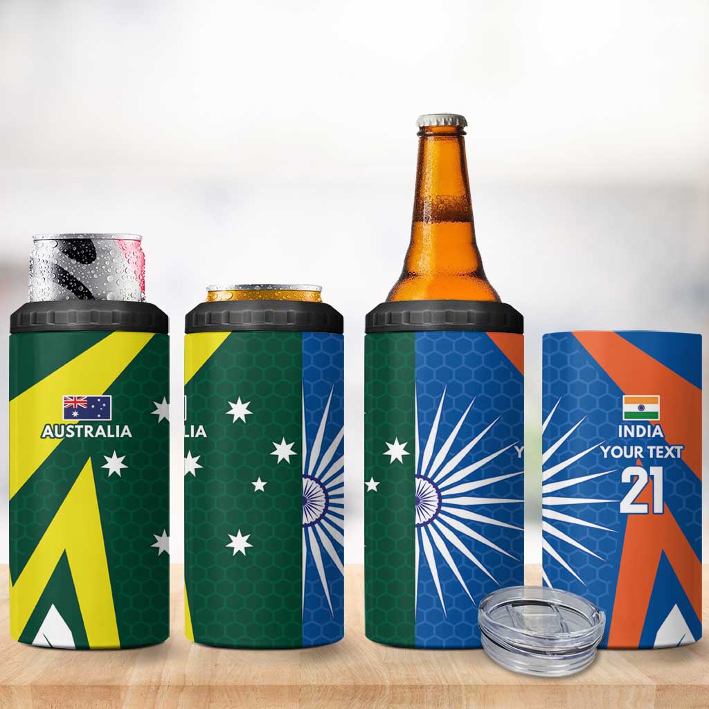 India vs Australia Custom 4 in 1 Can Cooler Tumbler Blue vs Gold Cricket Heritage - Aussie Hoodie