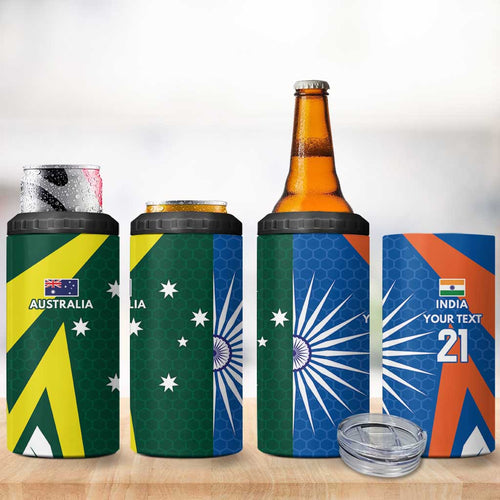 India vs Australia Custom 4 in 1 Can Cooler Tumbler Blue vs Gold Cricket Heritage - Aussie Hoodie