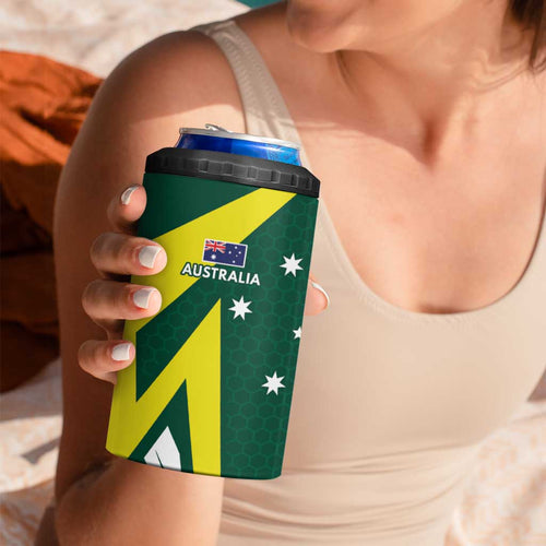 India vs Australia Custom 4 in 1 Can Cooler Tumbler Blue vs Gold Cricket Heritage - Aussie Hoodie