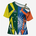 India vs Australia Custom Cross Shoulder Shirt Blue vs Gold Cricket Heritage - Aussie Hoodie